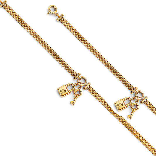 14K Yellow Gold Lock and Key Charm Bracelet