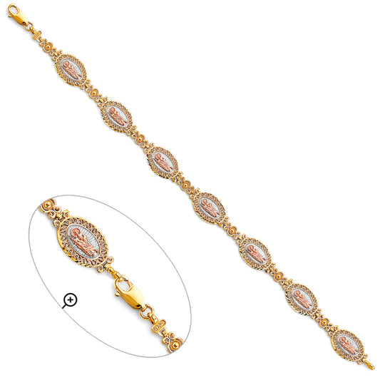 14K Tri-Color Gold San Judas Oval Link Bracelet