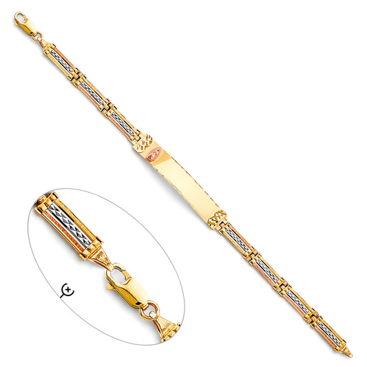 14K Tri-Color Gold ID Bracelet with Guadalupe Accent and Cubic Zirconia