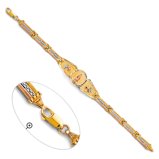 14K Tri-Color Gold Virgen de Guadalupe Geometric Link Bracelet
