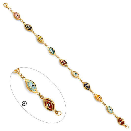 14K Yellow Gold Women’s Evil Eye Bracelet