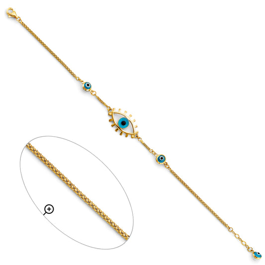 14K Yellow Gold Women's Evil Eye Bracelet with Sunburst Design