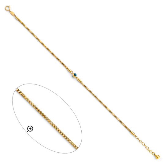14K Yellow Gold Women's Bracelet with Blue Evil Eye Charm