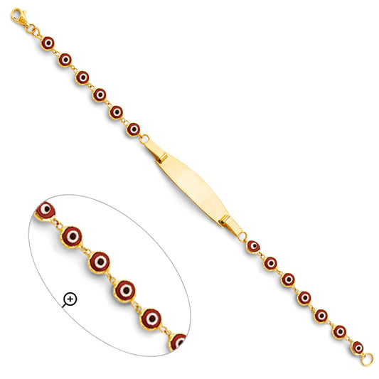 14K Yellow Gold Children's Red Evil Eye ID Bracelet