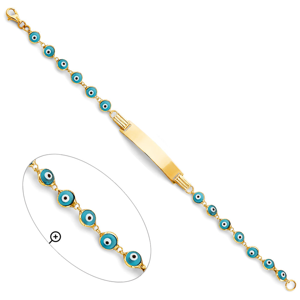 14K Yellow Gold Children's Turquoise Color Evil Eye ID Bracelet