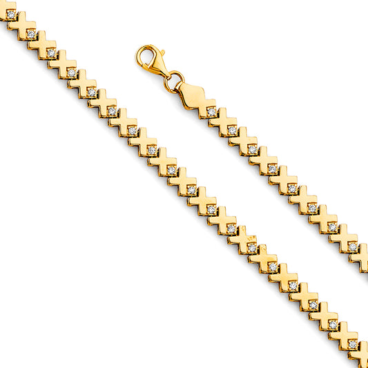 14K Tri-Color Gold Quinceañera Filigree Heart Shaped Link Bracelet with Elongated Center and “Mis 15 Años”