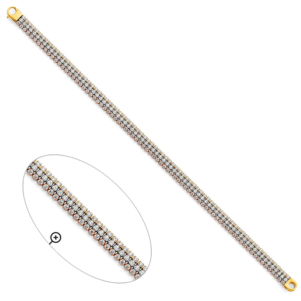 14K Yellow Gold 3-Line CZ Tennis Women's Bracelet size 7.25"