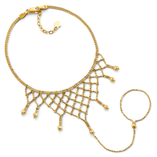 Women's14K Yellow Gold Beaded Clone Bracelet & Connecting Ring