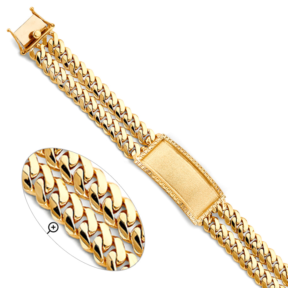 14K Yellow Gold Men’s 2-Line ID Plate Cuban Curb Link Bracelet-18.5mm Wide total width of the combined chains