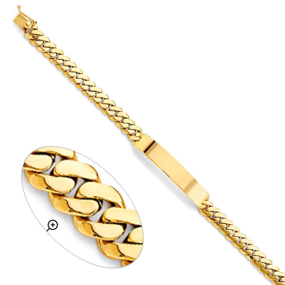 14K Yellow Gold Men’s Miami Cuban Link ID Plate Bracelet-8mm Wide