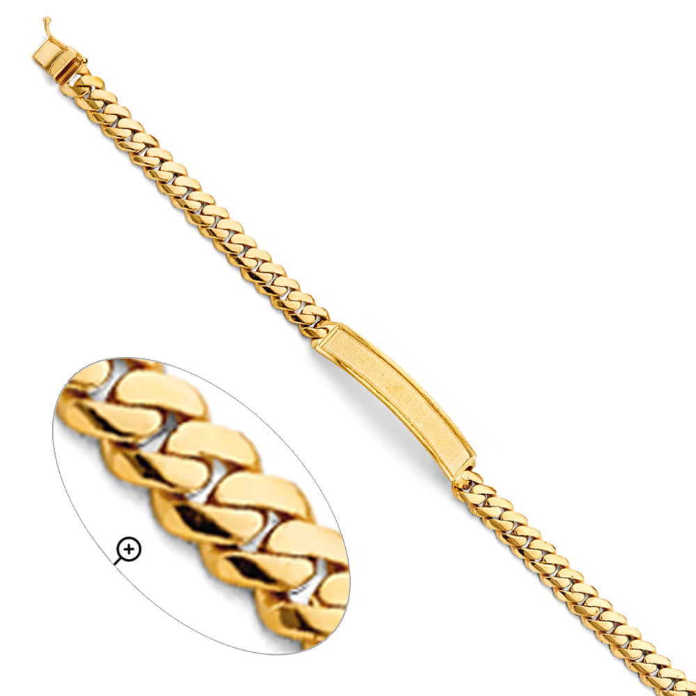 14K Yellow Gold Men’s Curb Link Sandblast Finished ID Plate Bracelet-7.5mm Wide