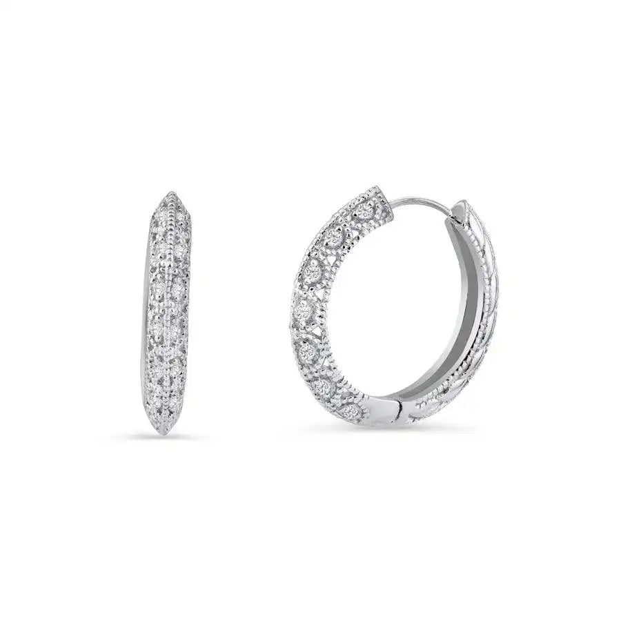 925 sterling silver Rhodium Plated Micro Pave Clear CZ Hoop Earrings
