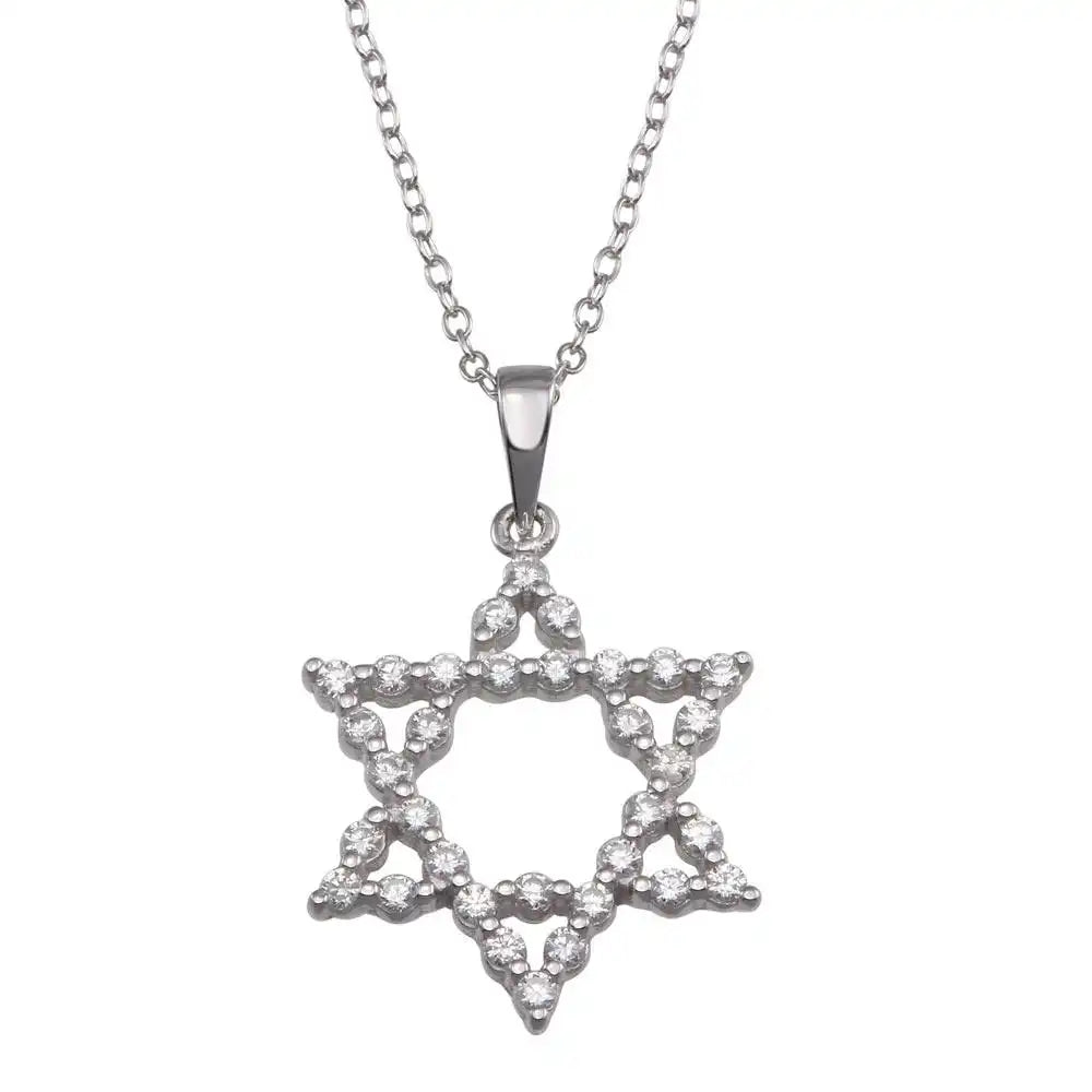 925 Sterling Silver Rhodium Plated Open Star CZ Dangling Wire Pendant