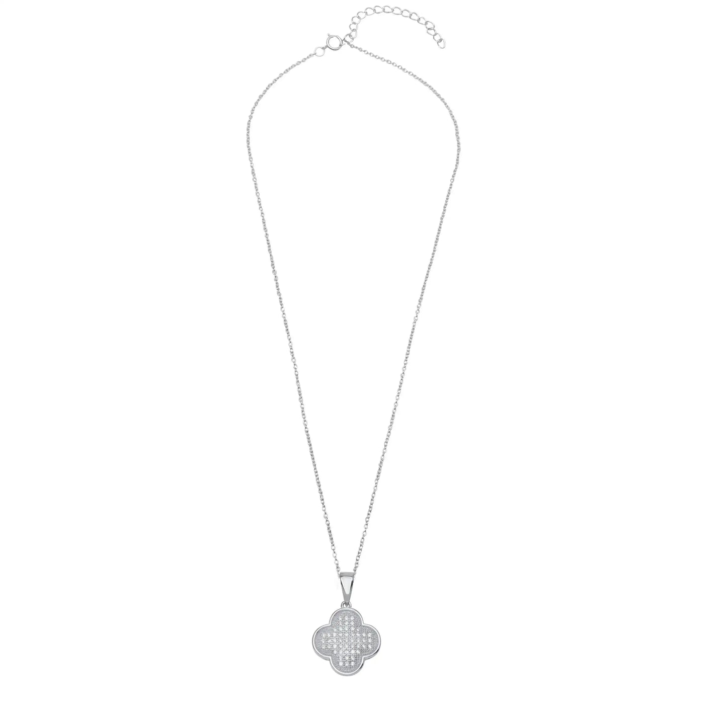 925 Sterling Silver Rhodium Plated Clover Micro Pave CZ Dangling Pendant