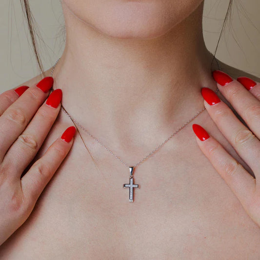 925 Sterling Silver Rhodium Plated Cross Inlay Micro Pave CZ Dangling Pendant
