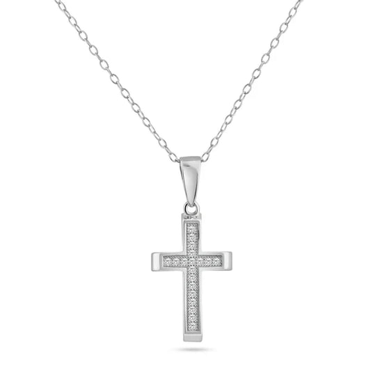 925 Sterling Silver Rhodium Plated Cross Inlay Micro Pave CZ Dangling Pendant