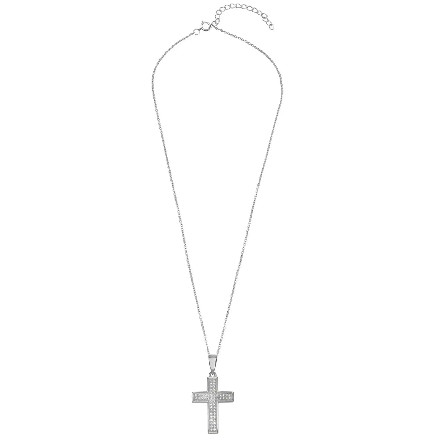 925 Sterling Silver Rhodium Plated Cross Inlay Micro Pave CZ Cross Pendant