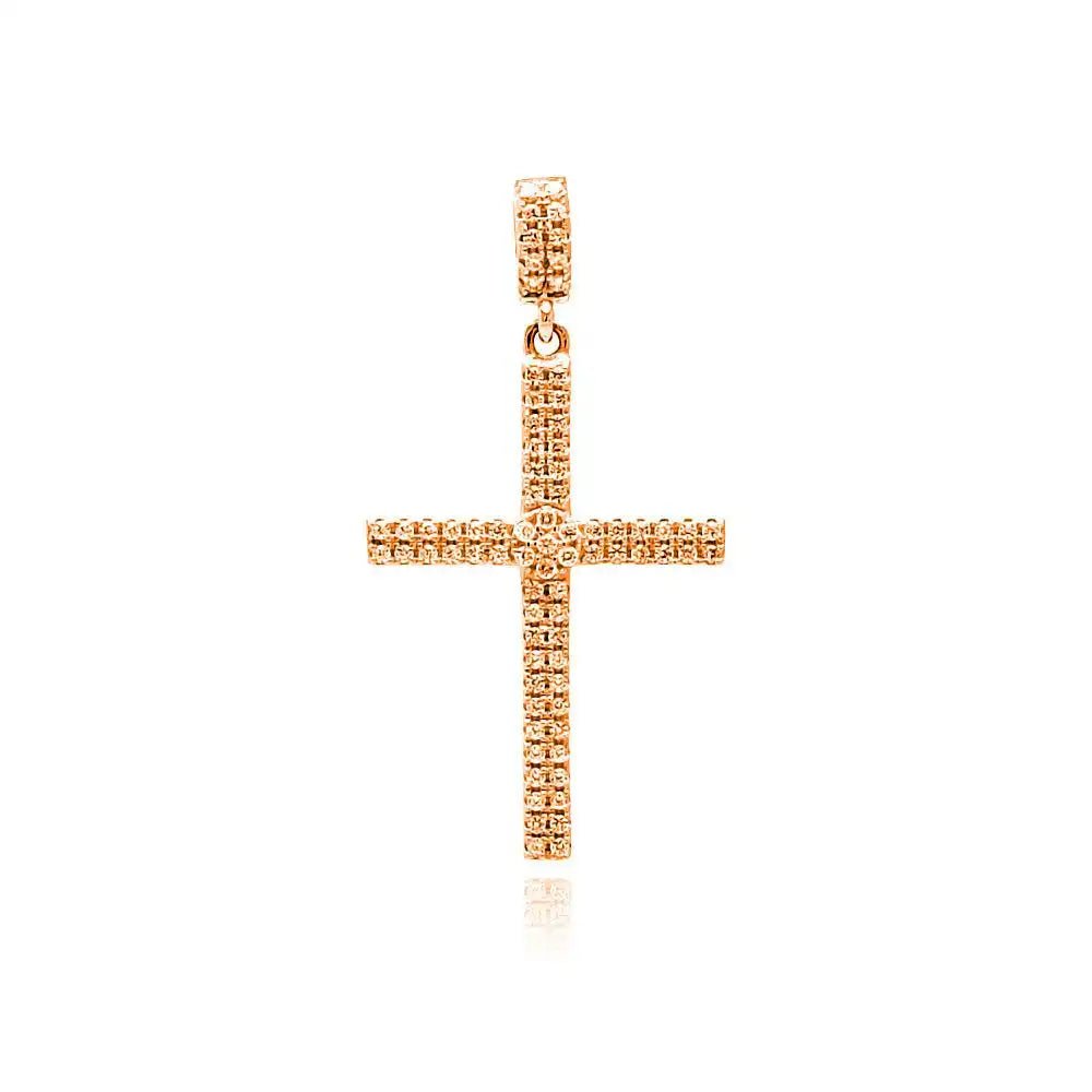 925 Sterling Silver Rose Gold Plated Cross Micro Pave CZ Dangling Pendant