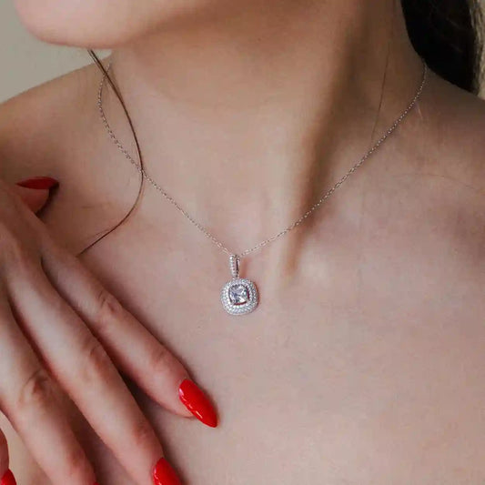 925 Sterling Silver Rhodium Plated Square Micro Pave CZ Dangling Pendant