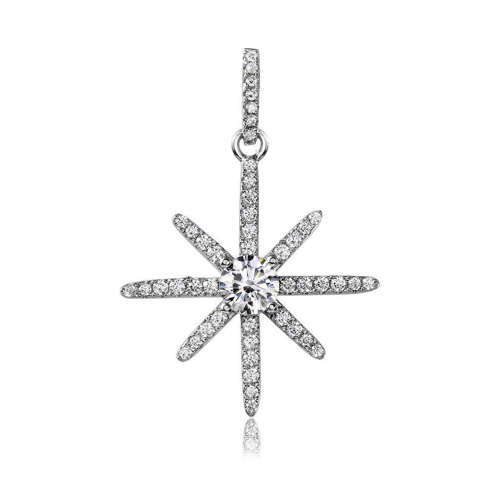 925 Silver Rhodium Plated CZ Shining Star Pendant
