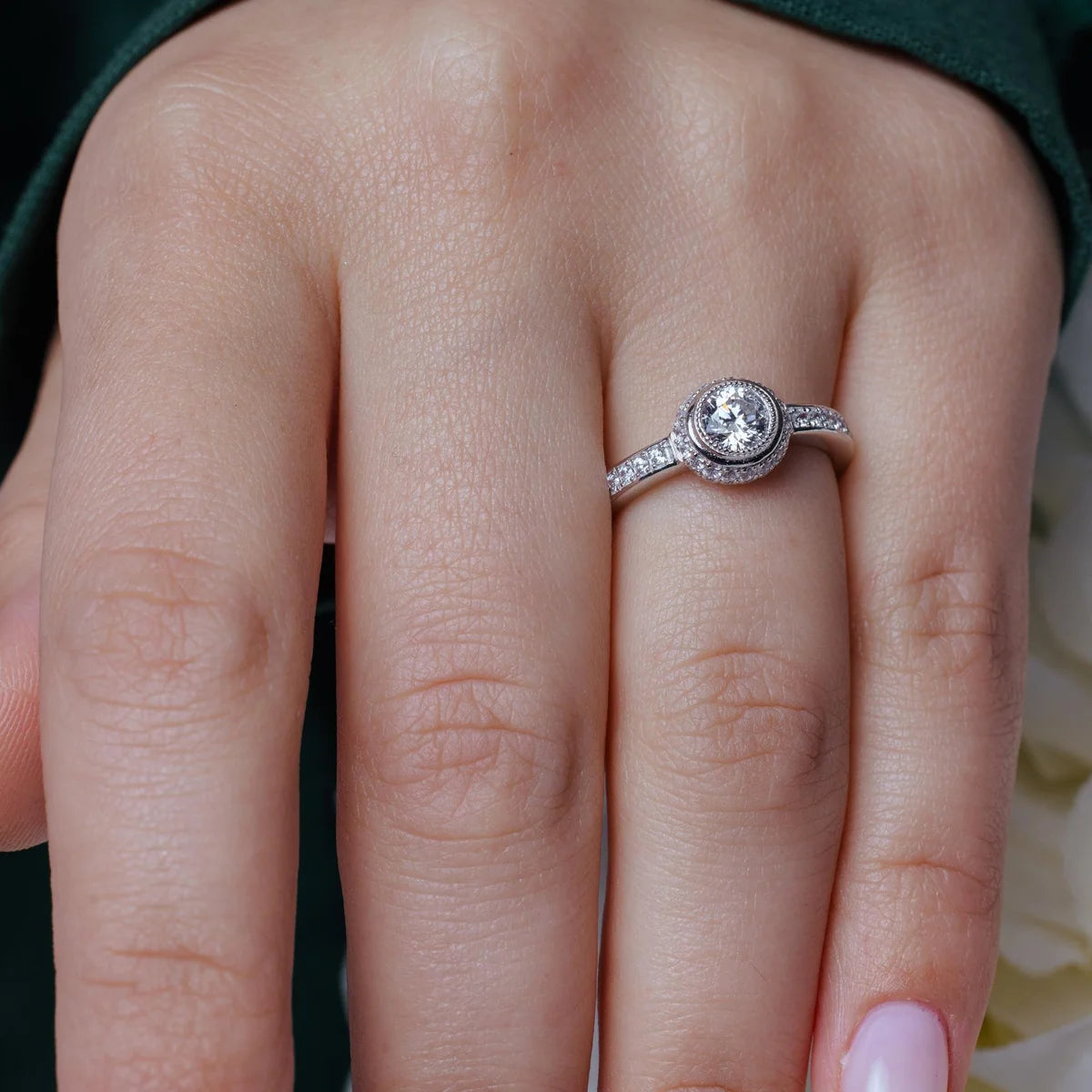 925 Silver Rhodium Plated Micro Pave Round Center CZ Circle Ring
