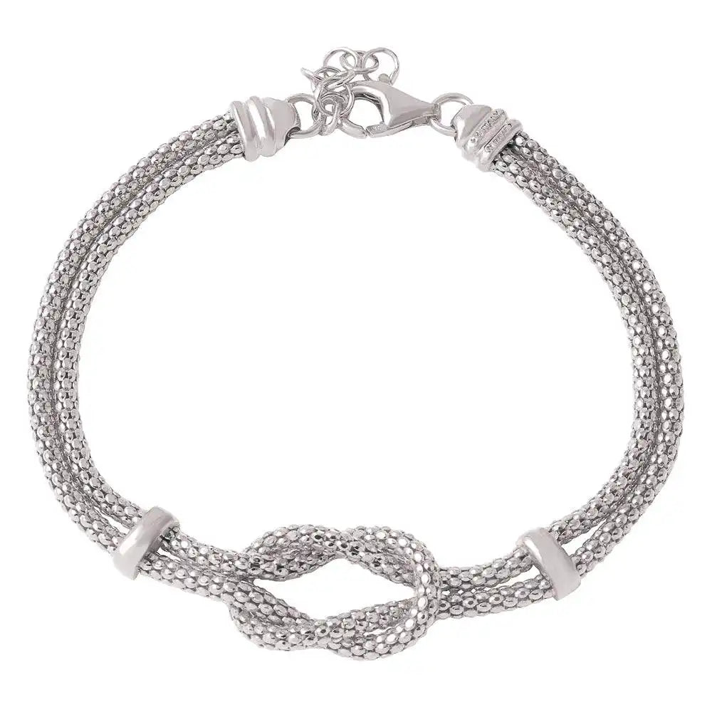 925 Sterling Silver Rhodium Plated Knot and Bar Bracelets