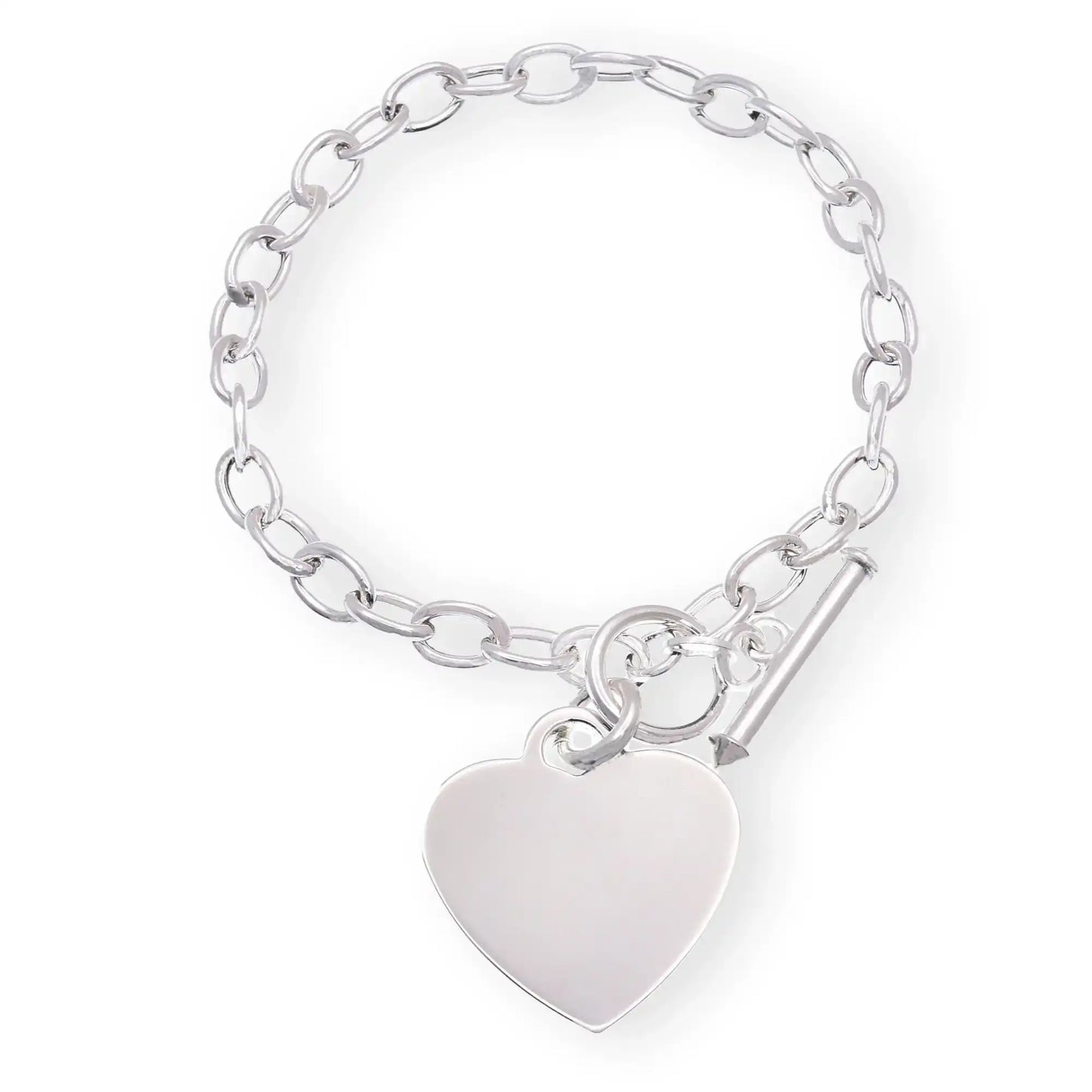 925 Sterling Silver High Polished 17.8mm x 19mm Heart Charm Bracelet