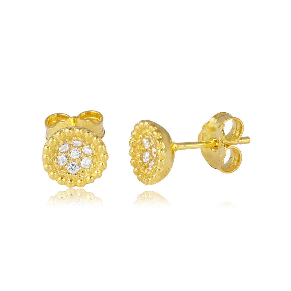 925 Silver Gold Plated CZ Encrusted Bowl Shape Stud Earrings