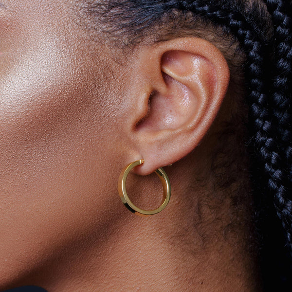 925 Sterling Silver Gold Plated Electroforming Flat 4mm Hoop Earring