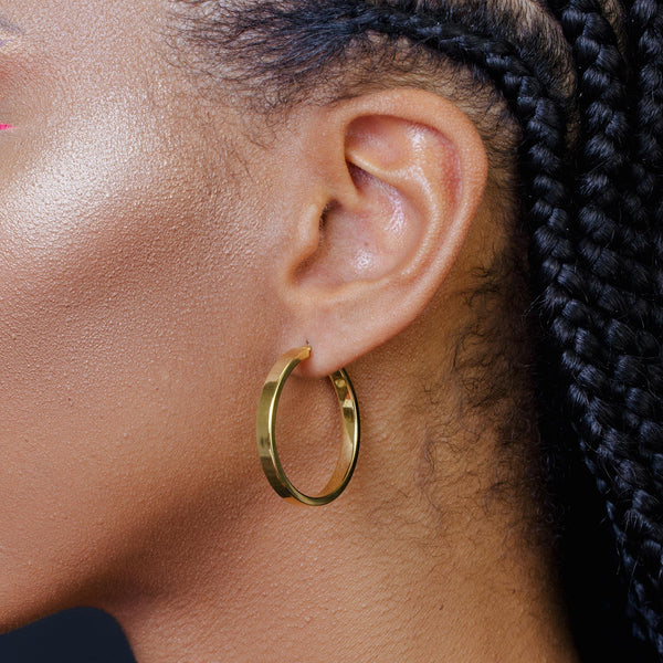 925 Sterling Silver Gold Plated Electroforming Flat 4mm Hoop Earring