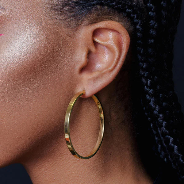 925 Sterling Silver Gold Plated Electroforming Flat 4mm Hoop Earring