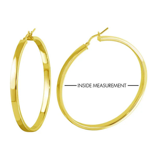 925 Sterling Silver Gold Plated Electroforming Flat 4mm Hoop Earring