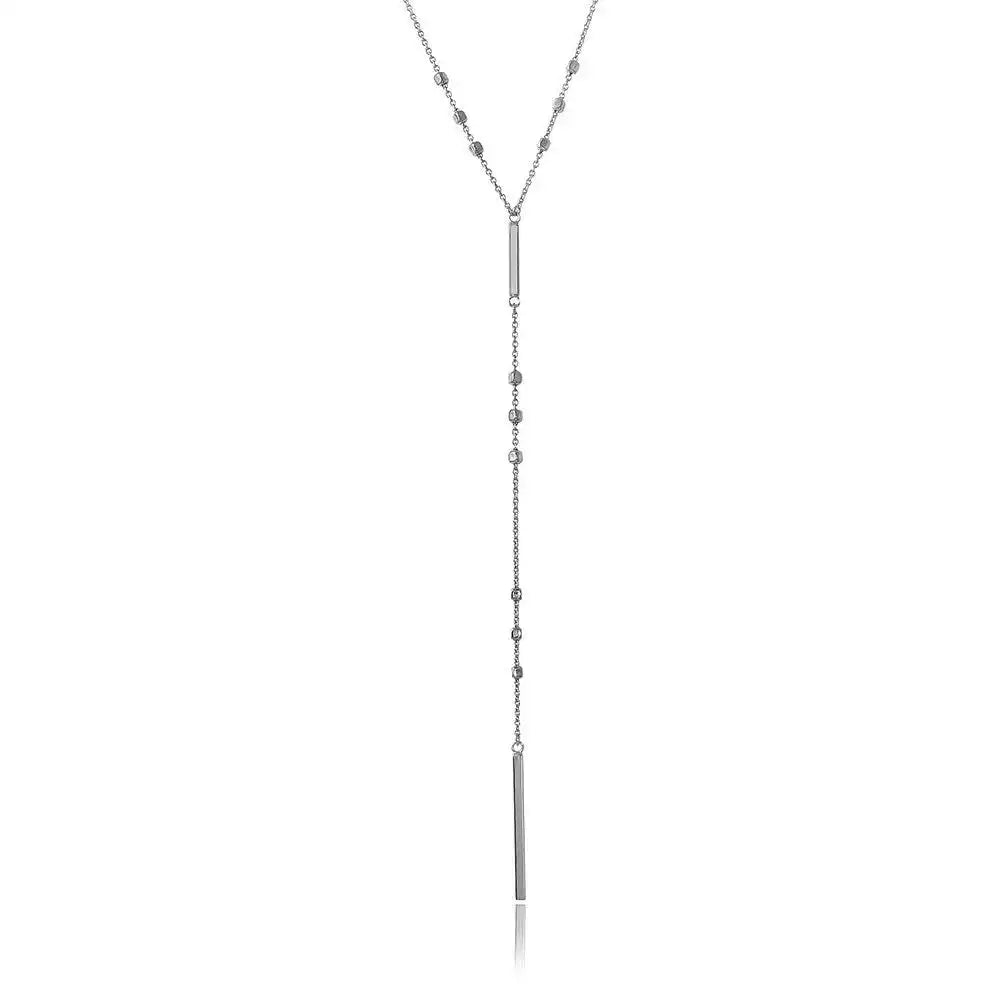 925 Sterling Silver Rhodium Plated Beaded Necklace With A Drop Tag