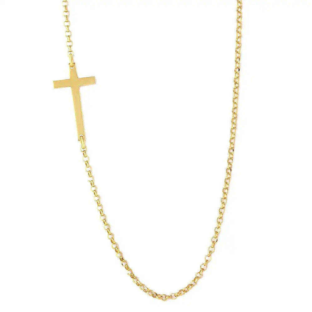 925 Sterling Silver Gold Plated Rolo Necklace With Cross