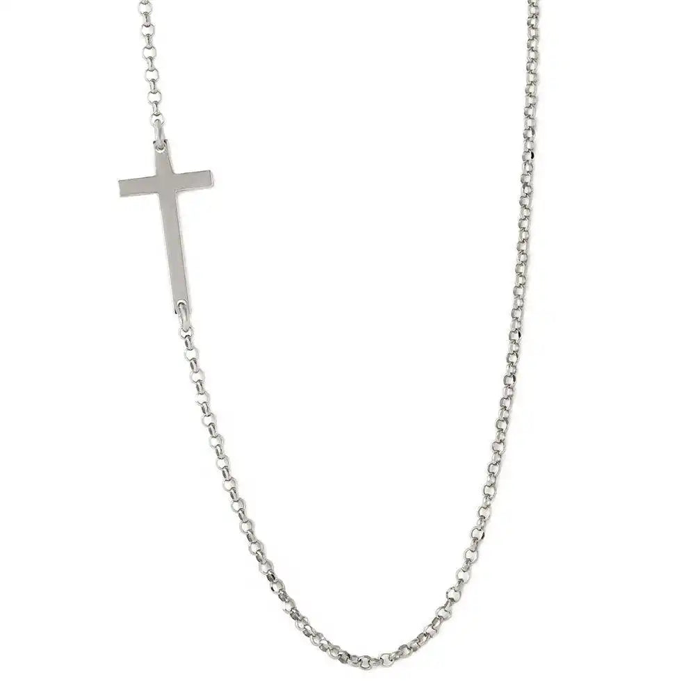 925 Sterling Silver Rhodium Plated Rolo Necklace With Cross