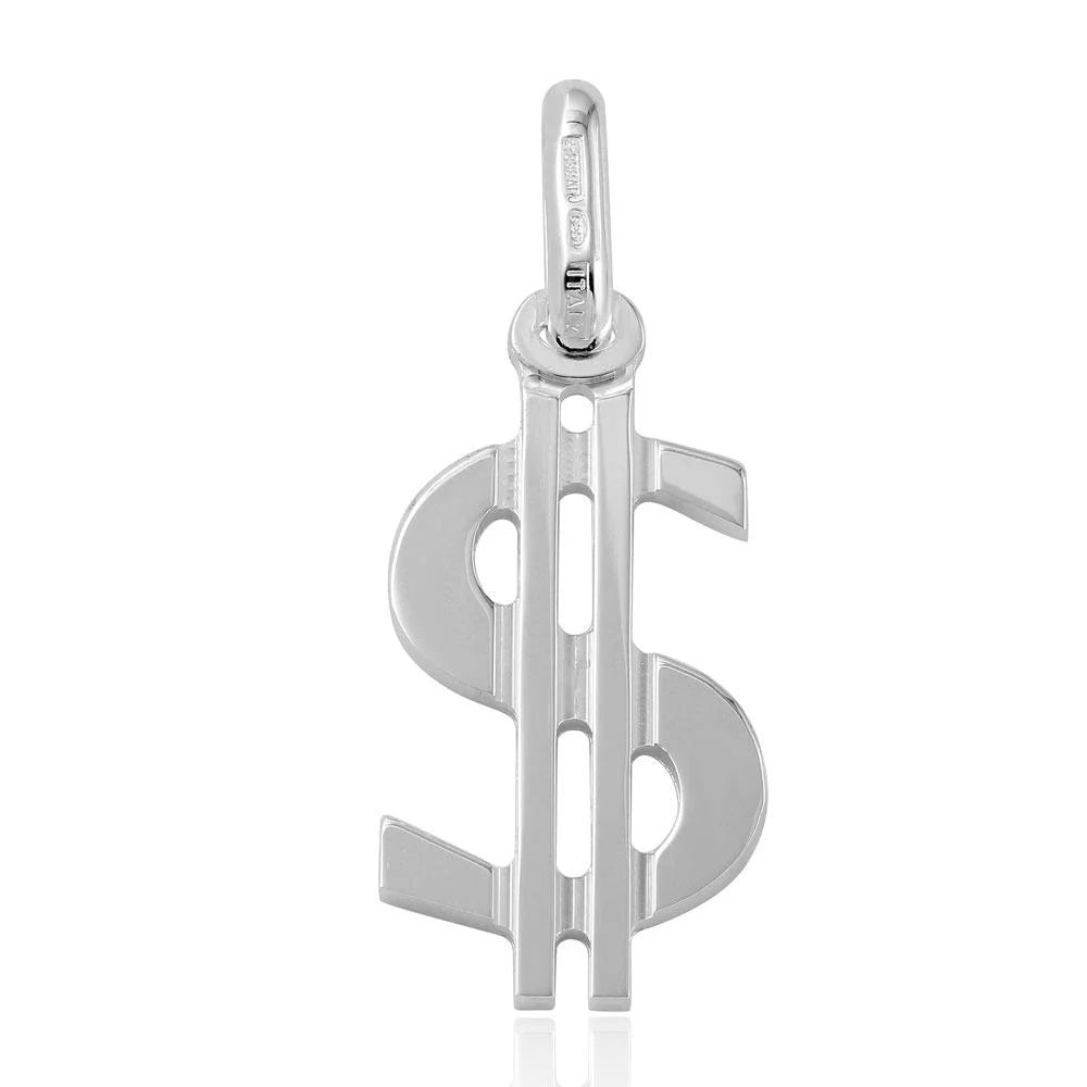 925 Sterling Silver Rhodium Plated Dollar Sign Pendant