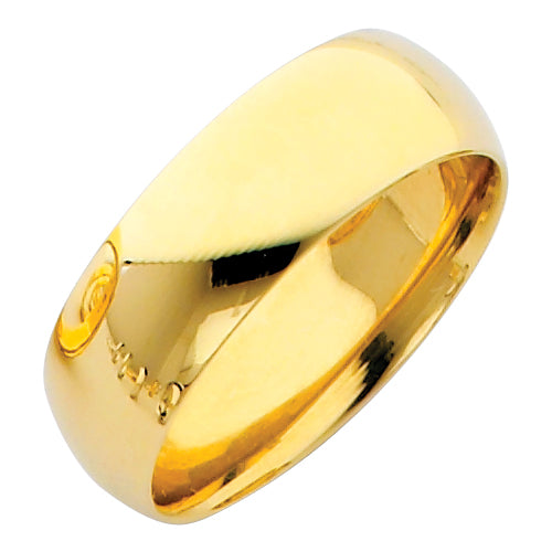 14K Yellow Gold Classic Plain Comfort Fit 7mm Wedding Band