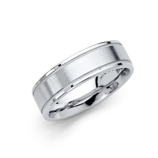 14K White Gold Fancy Satin/Polish 6mm Wedding Band