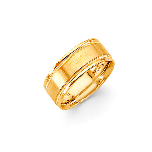 14K Yellow Gold Fancy Satin/Polish 8mm Wedding Band