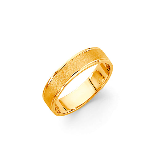 14K Yellow Gold Fancy Satin/Polish 5mm Wedding Band