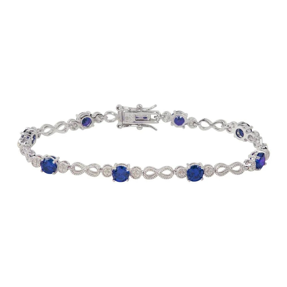 925 Sterling Silver Rhodium Plated Blue CZ Infinity Tennis Bracelet