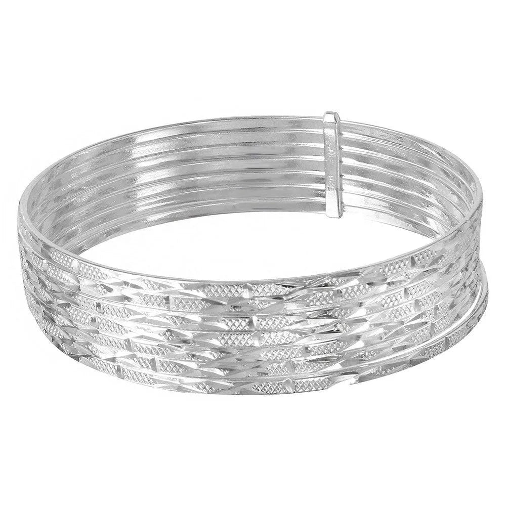 925 Sterling Silver High Polished Diamond Cut Semanario Bangle Bracelet