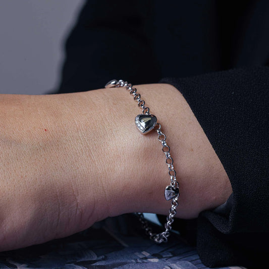 925 Sterling Silver Rhodium Plated Multiple Heart CZ Dangling Bracelet
