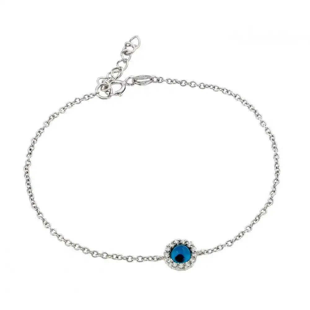 925 Sterling Silver Rhodium Plated Evil Eye CZ Bracelet