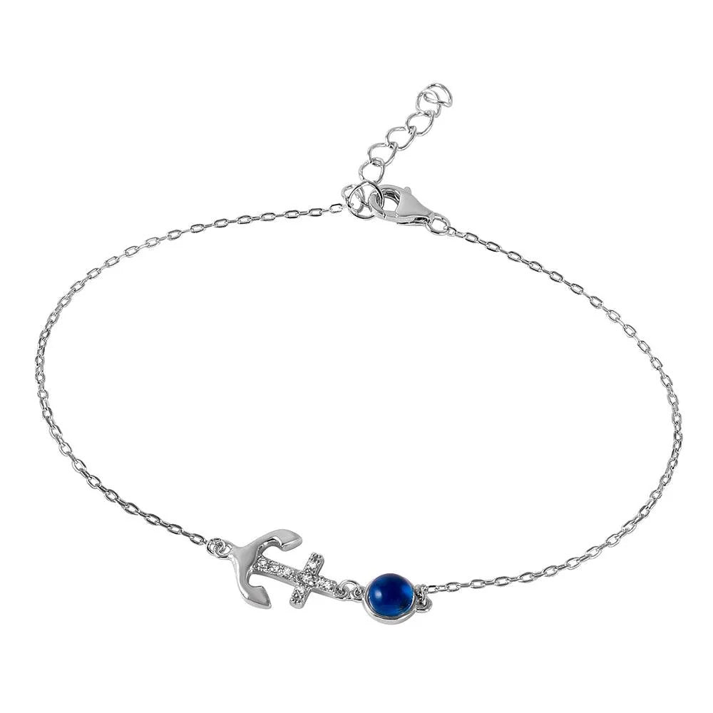 925 Silver Evil Eye Anchor Bracelet with CZ Accents