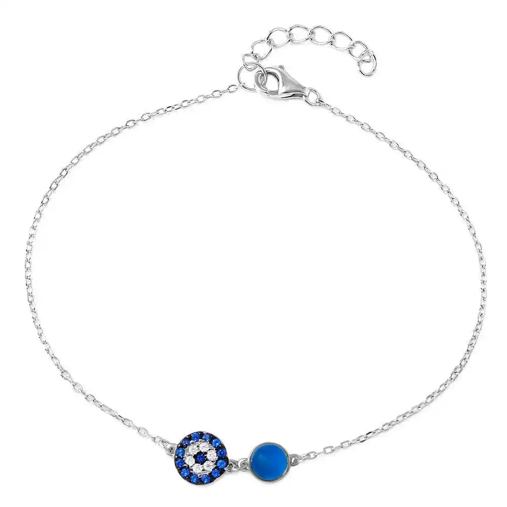 925 Sterling Silver Rhodium Plated CZ Evil Eye Chain Bracelet