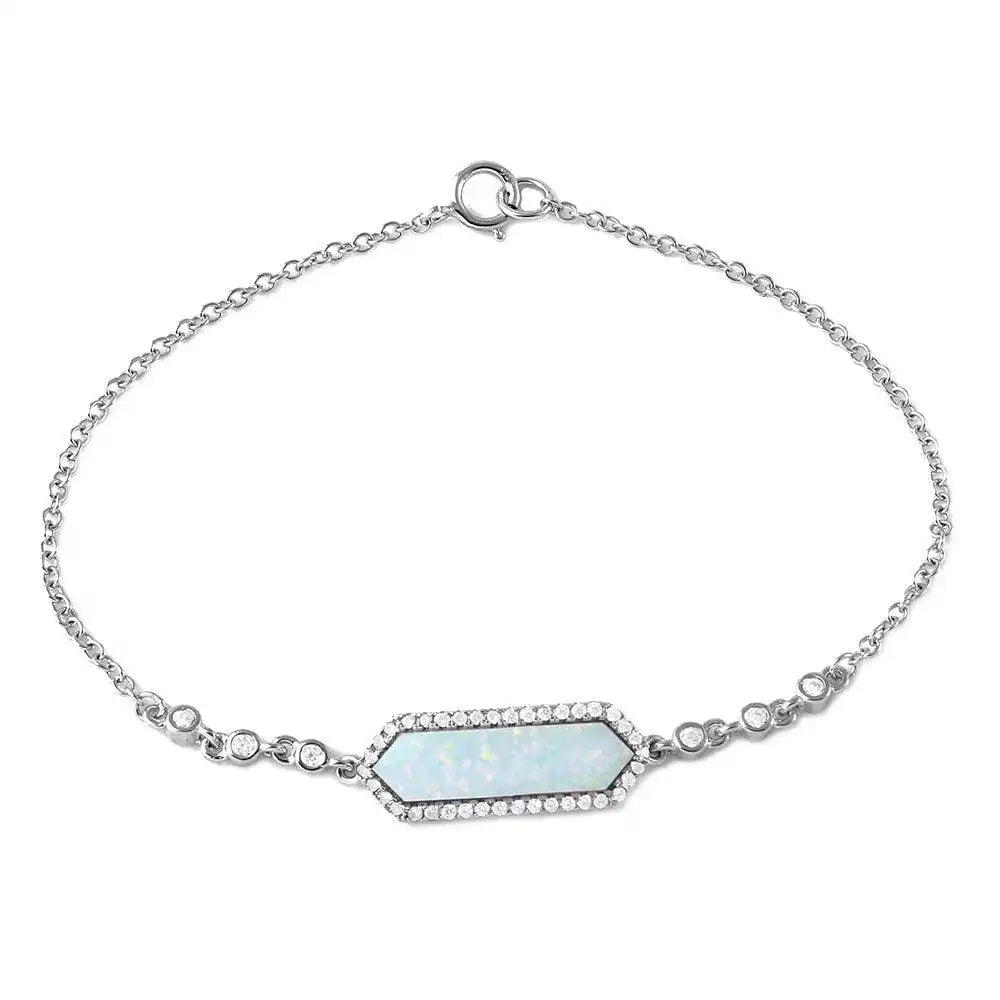 925 sterling silver Rhodium Plated Mother Opal Center Stone Bracelet