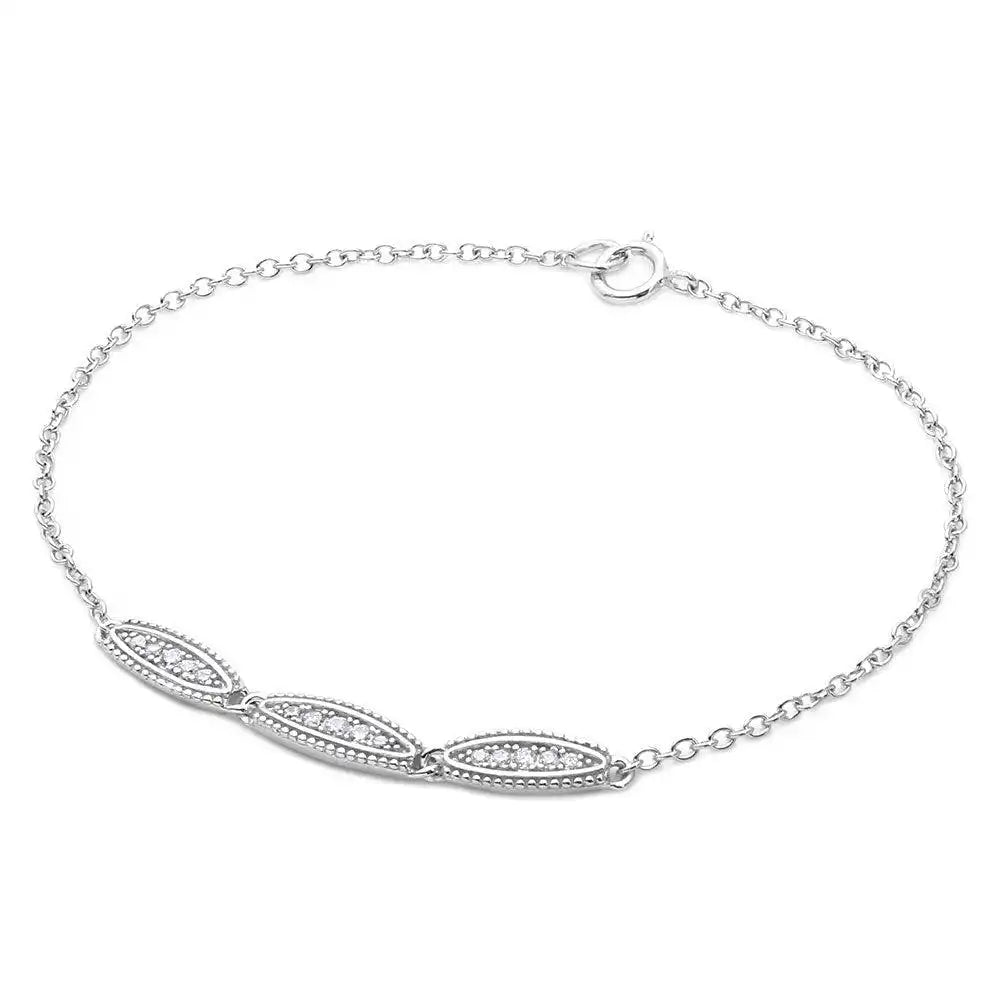 925 Sterling Silver Rhodium Plated 3 Oval Designed CZ Bracelet
