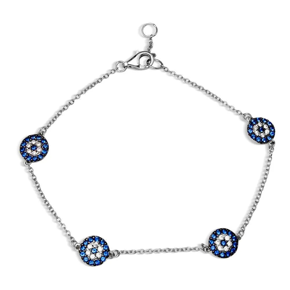 925 Sterling Silver Black Rhodium and Rhodium Plated Evil Eye Bracelet