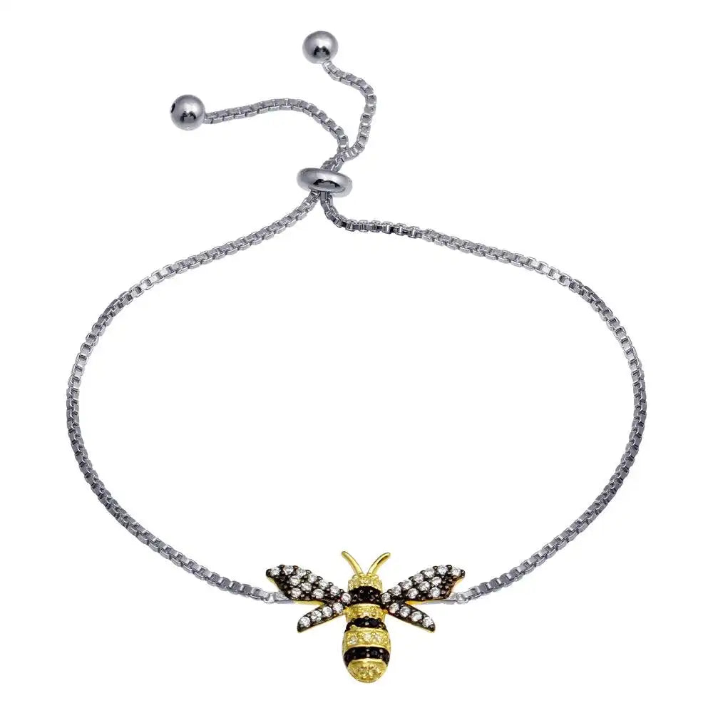 925 Sterling Silver 2 Toned BumbleBee Lariat Bracelet